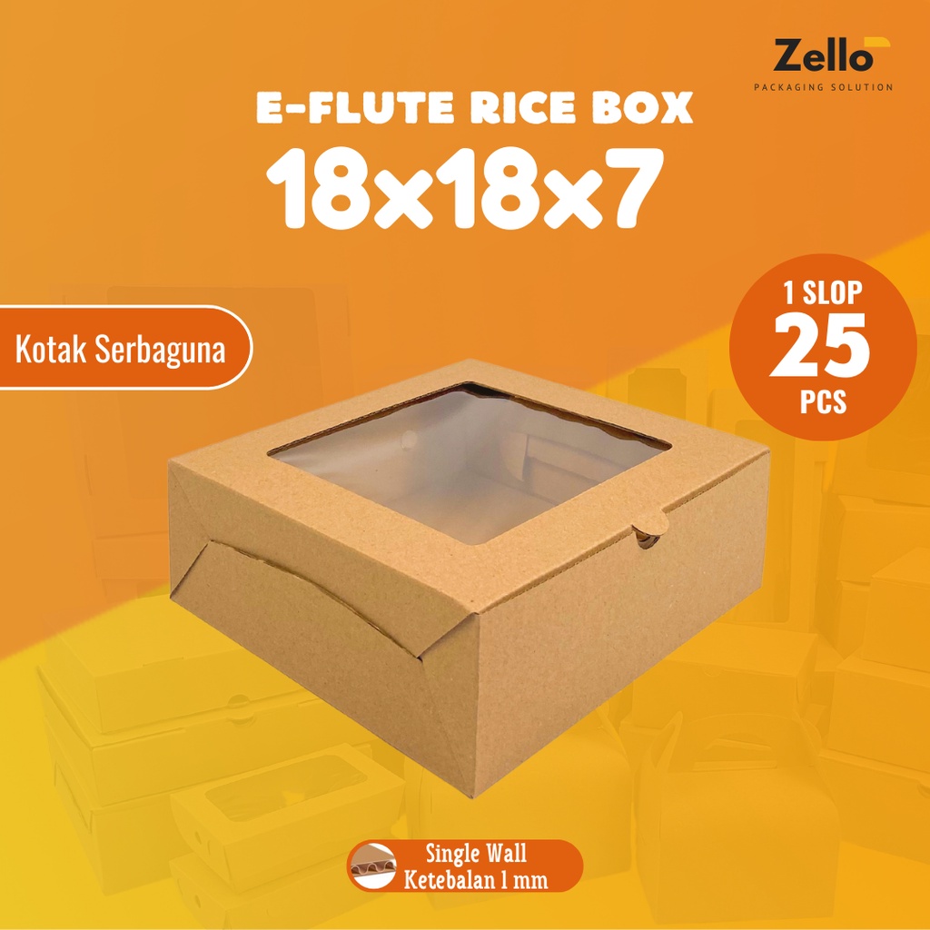 

E-Flute Kotak Kue Jendela Rice Box Snack Hampers Kardus Souvenir 18x18x7 cm