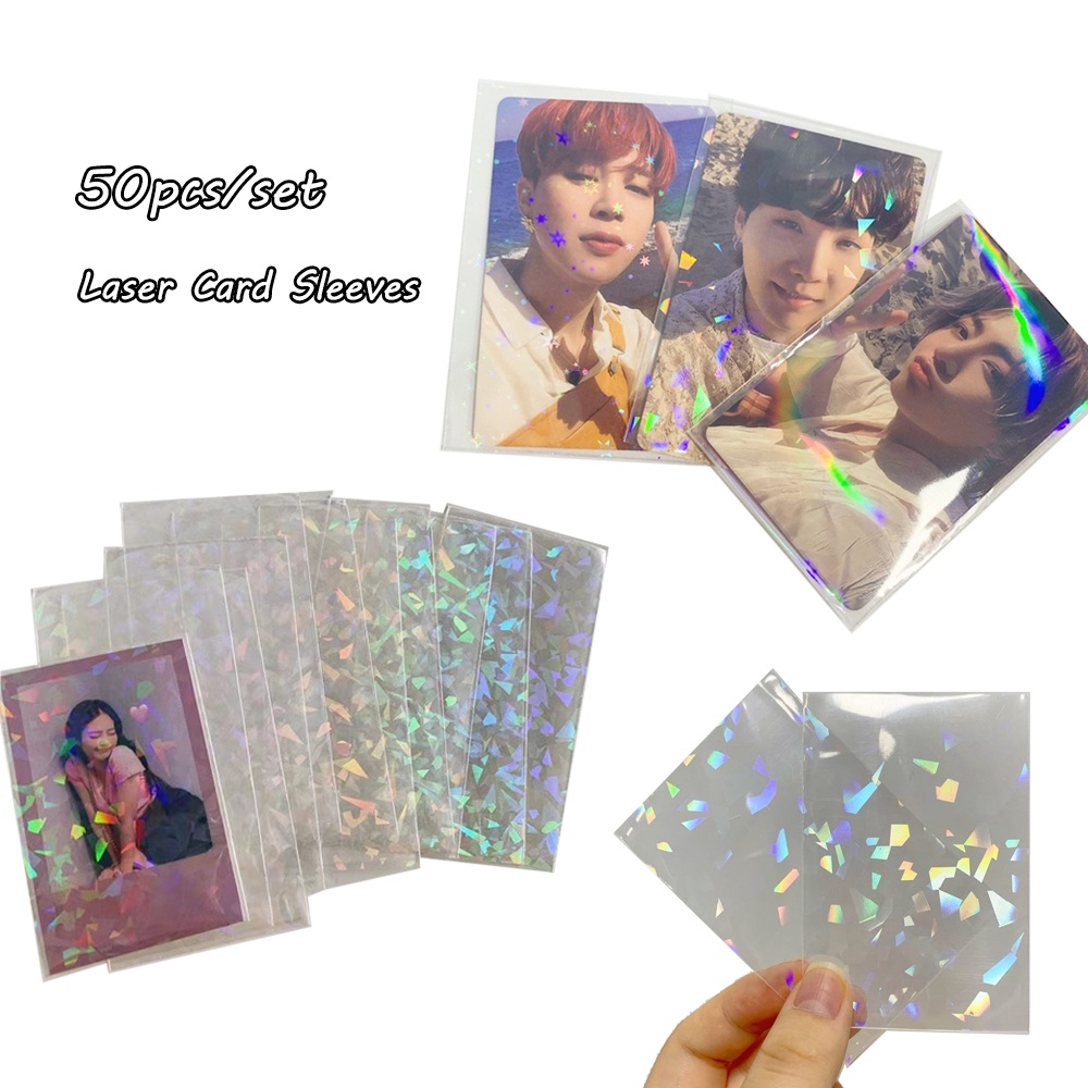 50pcs /set Lengan Kartu Segel Laser Transparan Untuk Kpop Photo Card Lomo Card Film Pelindung Hologram