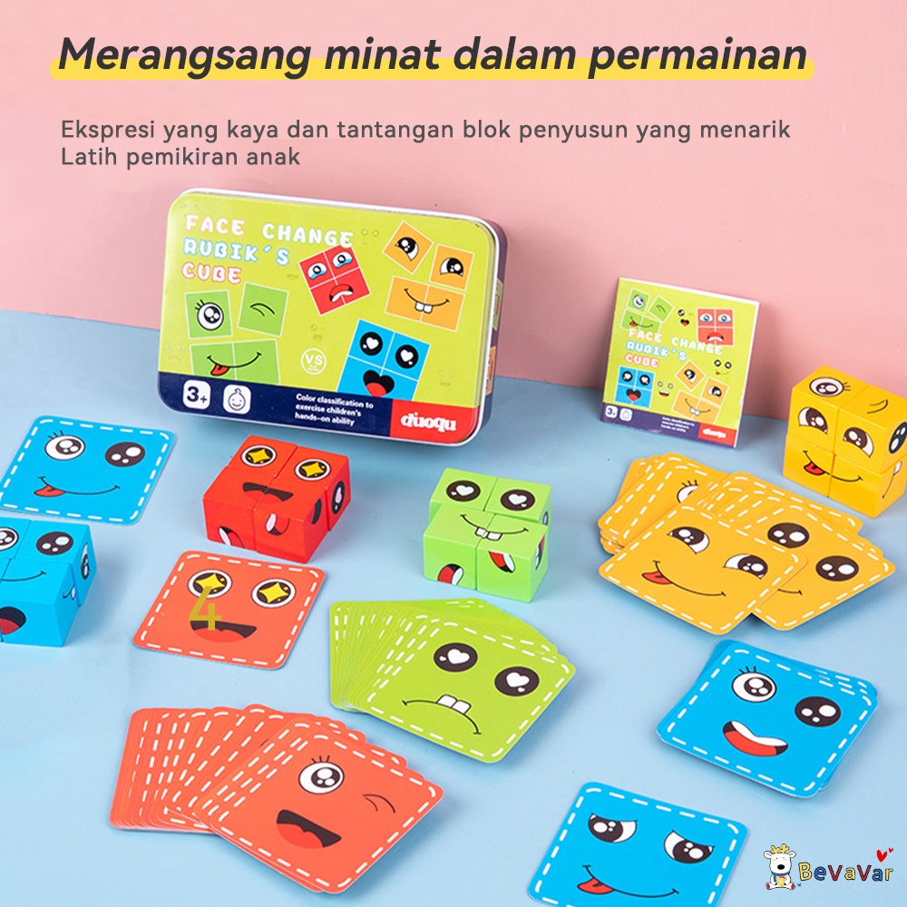 BEVAVAR Mainan Kubus bayi Dengan kartu dan lonceng face changing cube Edukasi