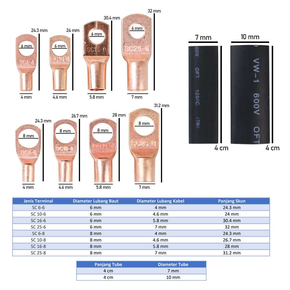 Skun Kabel Tembaga Skun Aki Skun Sambungan Kabel Ring Copper Ring Terminal Wire Crimp Connector 120 PCS