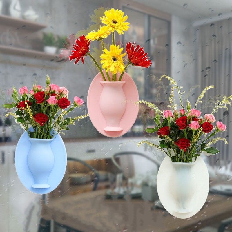 Vases Silikon Vas Lengket Dinding Menggantung Vas Tanaman Wadah Yang Dapat Dilepas Dinding Kulkas Bunga Ajaib Pot Diy Rumah Cermin Kulkas Dekorasi