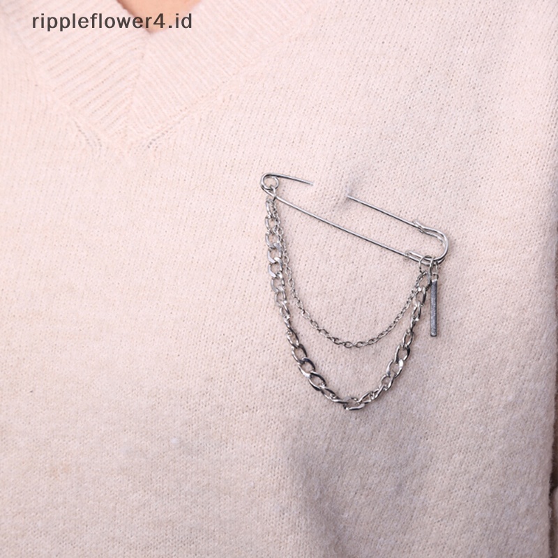 {rippleflower4.id} 1pc Unisex Klasik Rantai Pin Bros Fashion BF Punk Hip Hop Perhiasan Hadiah~
