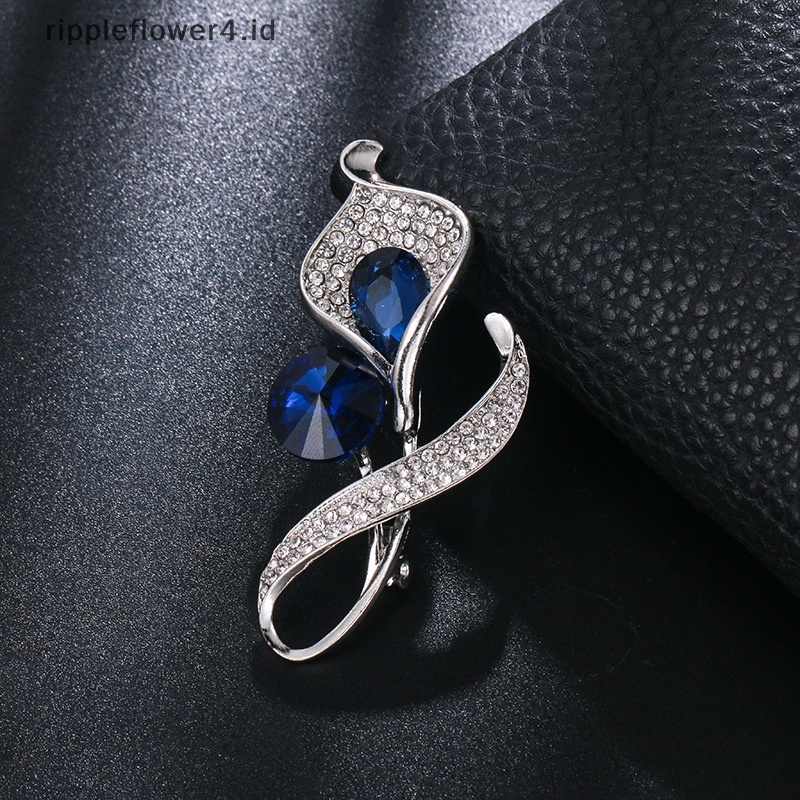 {rippleflower4.id} Bros Morning Glory Kristal Biru Untuk Wanita Pria Berlian Imitasi Penuh Jernih Tanaman Bunga Pin Perhiasan~