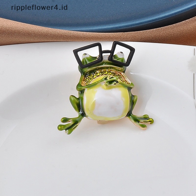 {rippleflower4.id} Fashion Vintage Lucu Kacamata Kodok Bros Dekorasi Logam Bros Syal Sweater Setelan Pin Up Gesper Hewan Bros Peniti Kerah Perhiasan Pin~