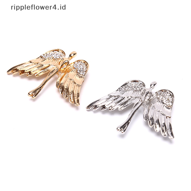 {rippleflower4.id} Fashion Kristal Sayap Malaikat Pria Wanita Lencana Pin Bros Kerah Medali Dekorasi~