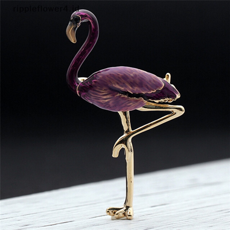 {rippleflower4.id} Flamingo Bros Pin Enamel Kerah Bros Wanita Lencana Perhiasan Bros Aksesoris~