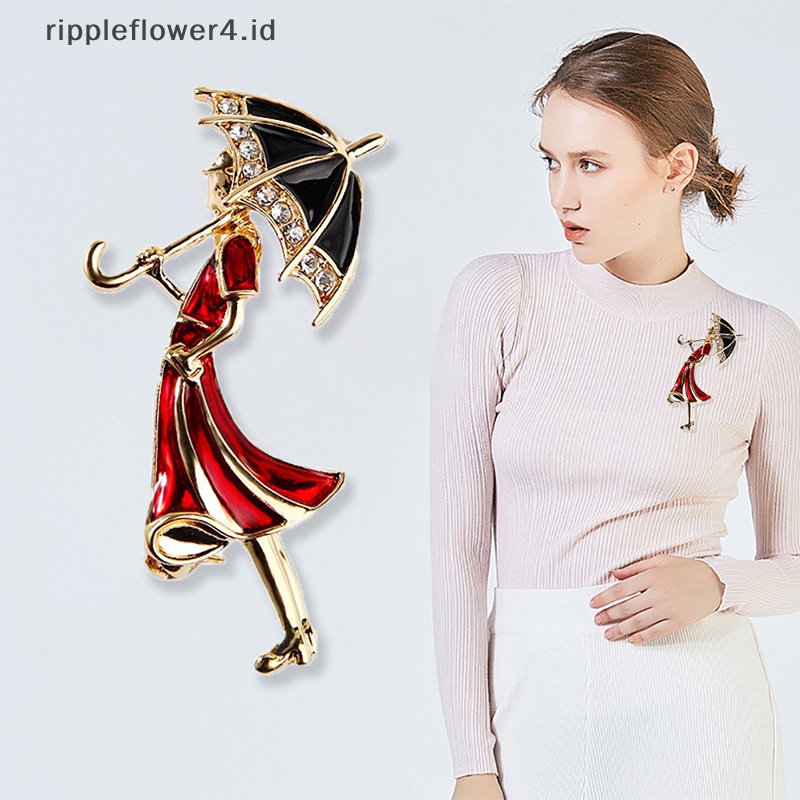 {rippleflower4.id} Bros Lady Retro Elegan Akrilik Untuk Wanita Desainer Mengambil Payung Beauty Figure Brooch Pin Hadiah~