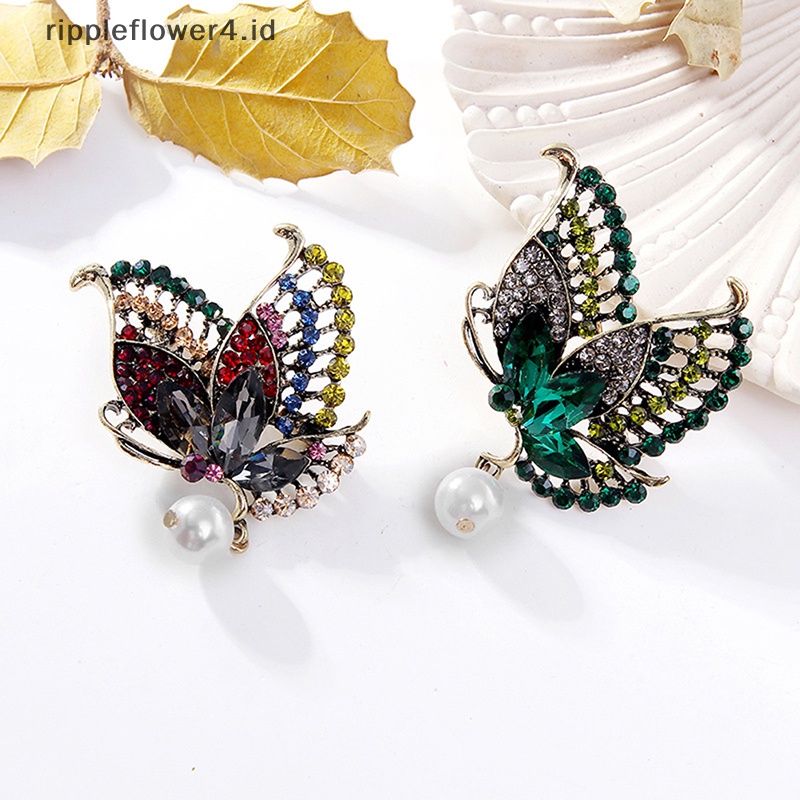 {rippleflower4.id} Fashion Berlian Imitasi Mutiara Kupu-Kupu Bros Pin Untuk Wanita Syal Pakaian Bros Aksesoris Hadiah~