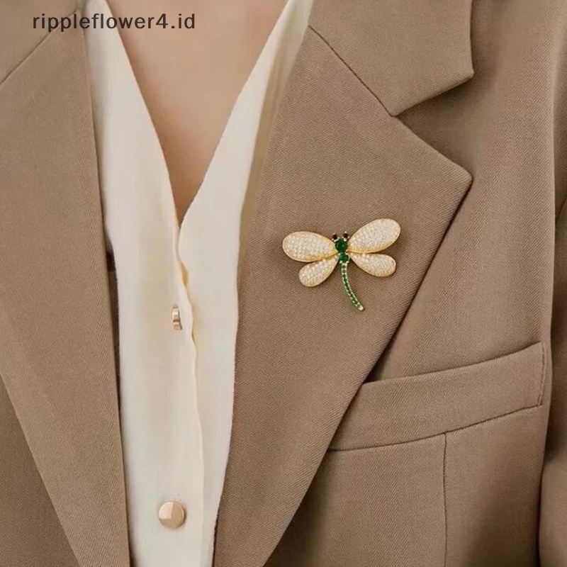 {rippleflower4.id} Bros Capung Berlian Imitasi Hijau Untuk Wanita Elegan Kristal Korsase Pin Wanita Hadiah Aksesoris Gaun Pesta Fashion Perhiasan~