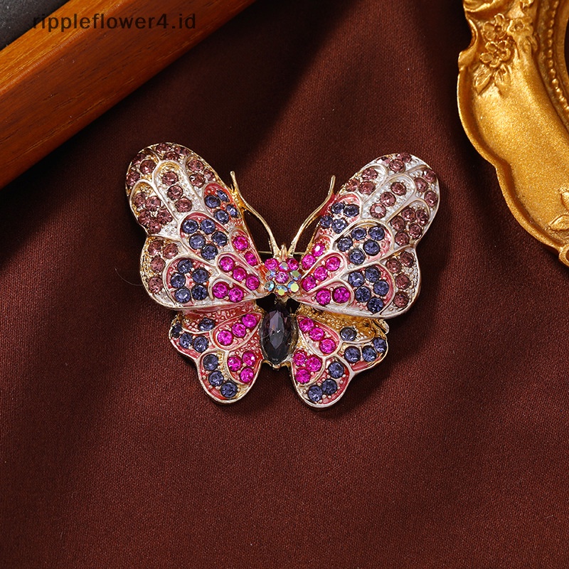 {rippleflower4.id} Bros Kupu-Kupu Berlian Imitasi Warna-Warni Berkilau Fashion Pesta Serangga Kantor Bros Pin Perhiasan Hadiah~