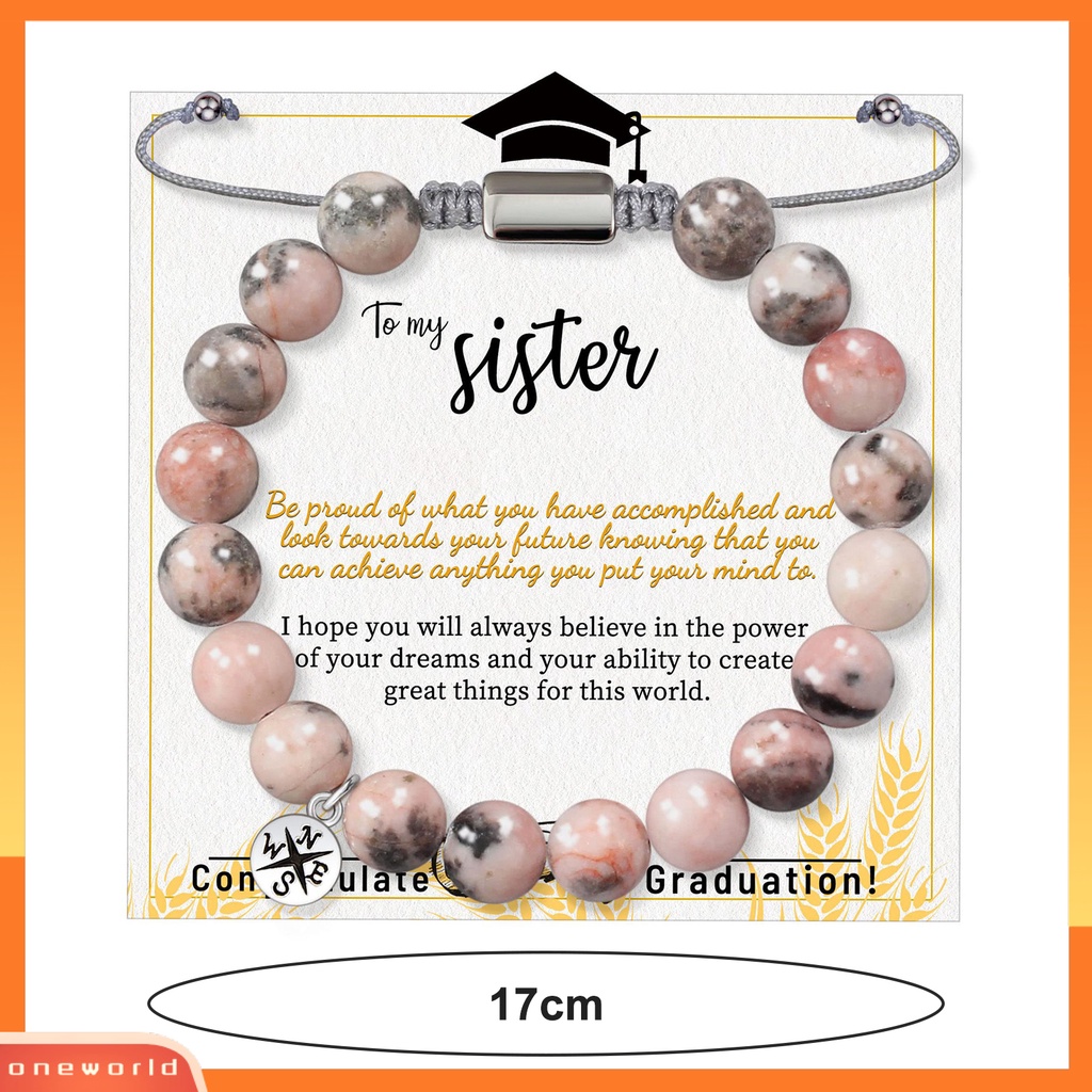 [ONE] 8mm Pink Beads Gelang Dengan Kartu Inspiratif Dapat Disesuaikan Putri Gadis Batu Alam Manik-Manik Bulat Gelang Musim Wisuda Hadiah