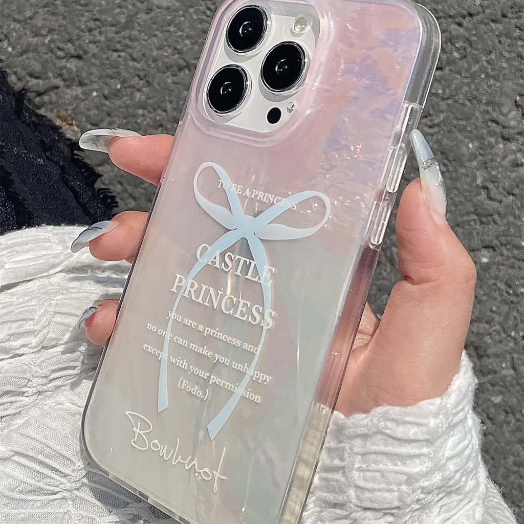 Ins Gaya Cocok Untuk iPhone 14 Pro Max iPhone Phone Case Double-layer Dicetak Pola Busur Kompatibel Dengan Iphone13 13pro 13prm iPhone 11 11pro 14plus 12Pro Max Shockproof TPU Phone Case