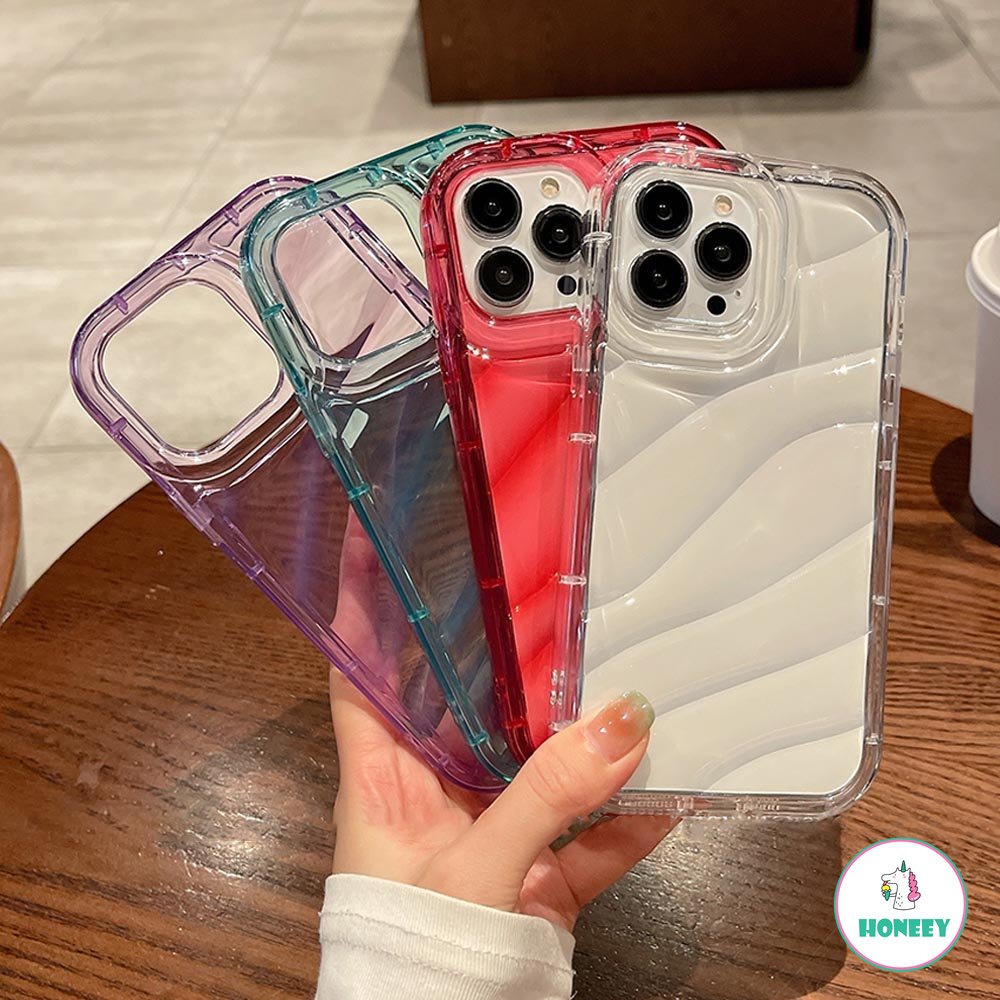 IPHONE Casing Tekstur Gelombang Fashion Untuk Iphone11 12 13 14 Pro Max XR X XS Max Transparan Shockproof Lembut TPU Penutup Belakang