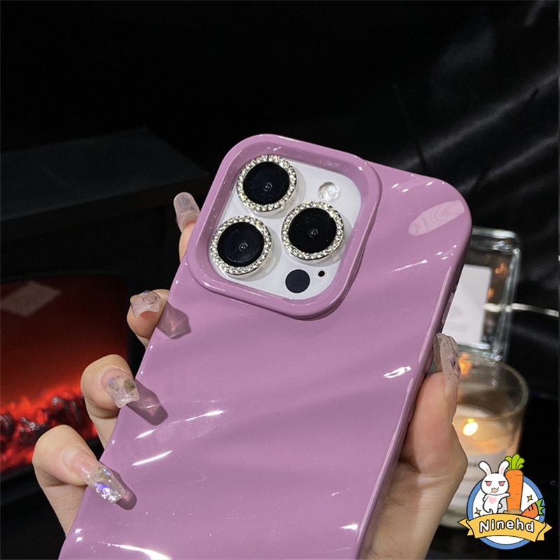 Luxury High-end Ungu 3D Pleats iPhone Case Kompatibel Untuk Iphone14 13 12 11 Pro Max X Xr Xs Max8 7 6 6s Plus SE 2020 Karet Menebal Casing Ponsel Bumper Shockproof Lembut TPU Cover
