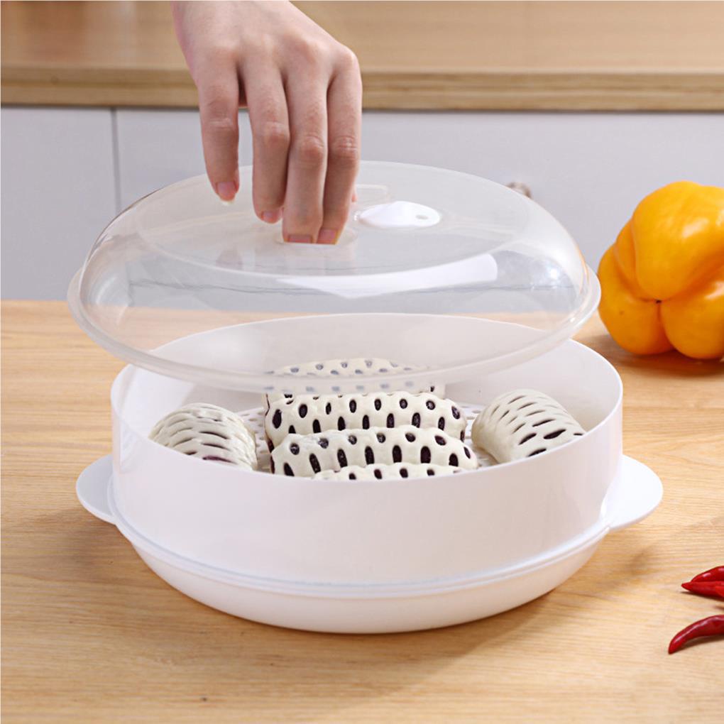 Microwave Oven Steamer Dengan Tutup Transparan Anti Selip Satu Lapis Lubang Bernapas Alat Kukus Putih Alat Dapur Kitchen