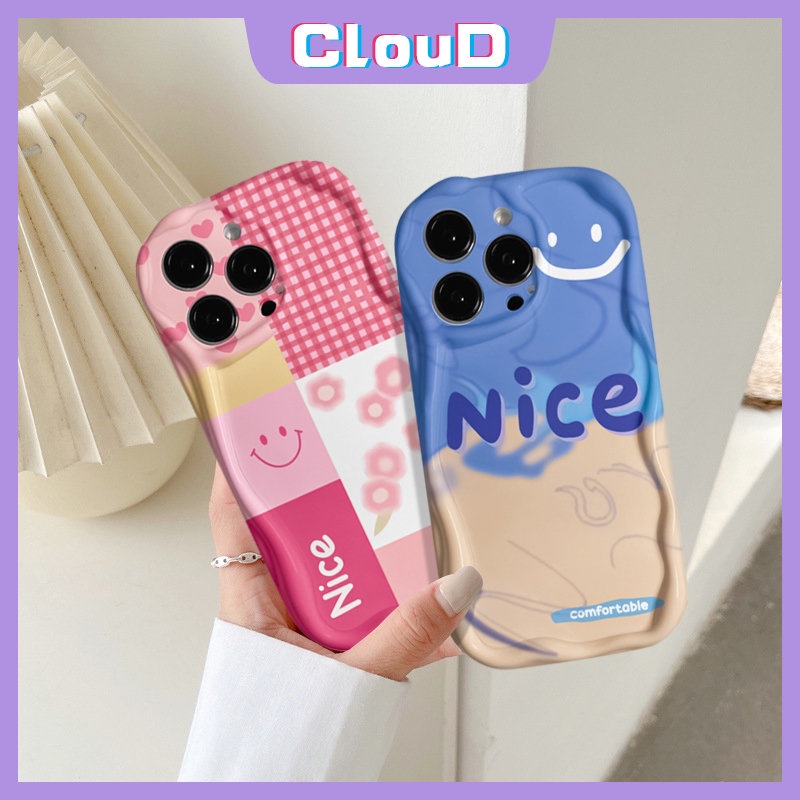 Soft Case 3D Wavy Curved Edge Untuk Redmi Note8 10s 9 12 11s 10 Pro Max Plus 11 Redmi 10A 9T 9C NFC A1 9 A2 9A 10C 10 POCO M3 Motif Kotak-Kotak Huruf Simple Smile Pink Flower Cover