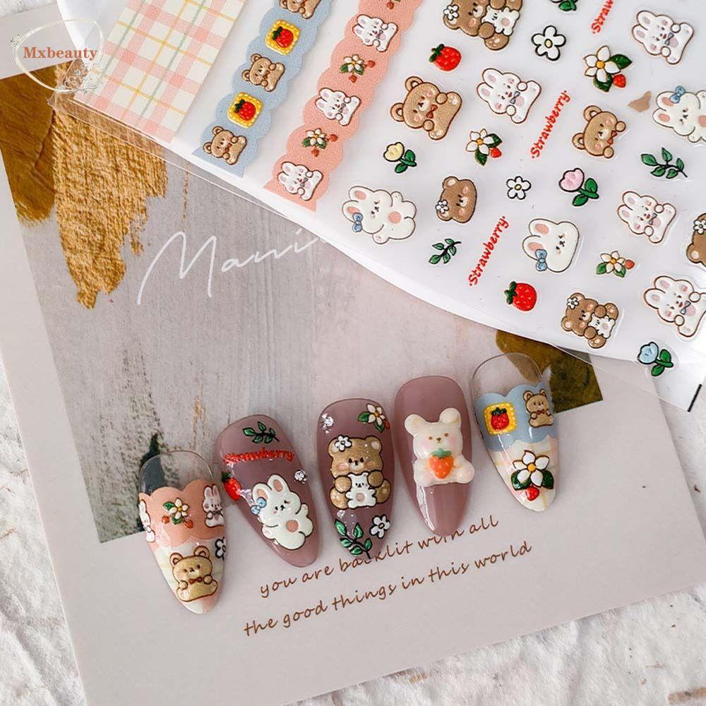 Mxbeauty Kartun Stiker Kuku Wanita Lucu Kucing Bulan Manikur Aksesoris Bear Nail Art Dekorasi