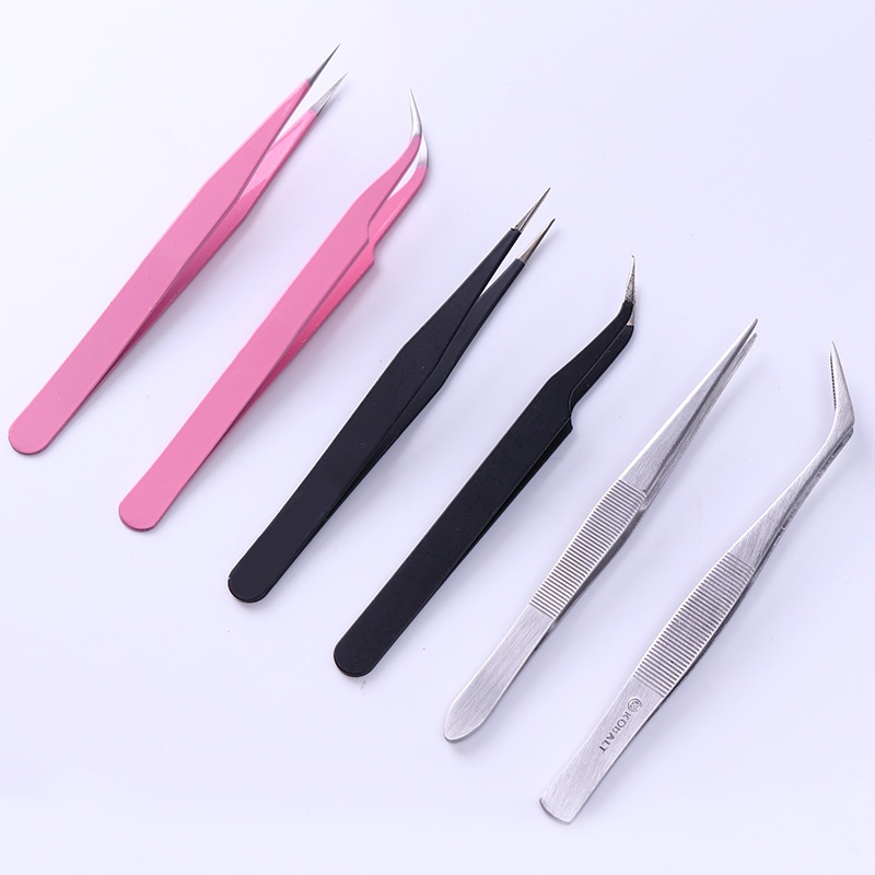 KH Pinset Bulu Mata Eyelash Pinset Tweezer Lurus Lengkung Penjepit Stiker Pinset Serbaguna