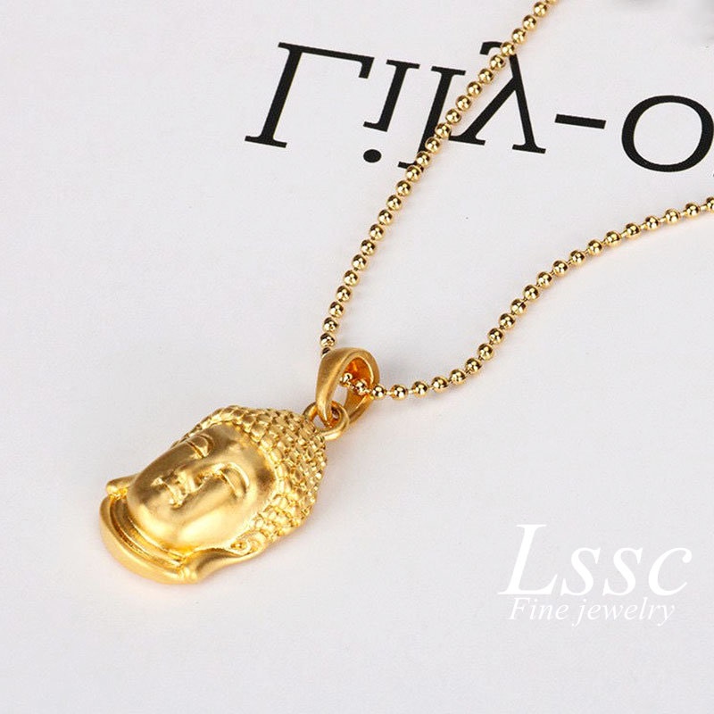 Kalung Titanium Buddha Keberuntungan Emas 18K Anti Karat dan Anti Luntur Aksesoris Wanita Perhiasan