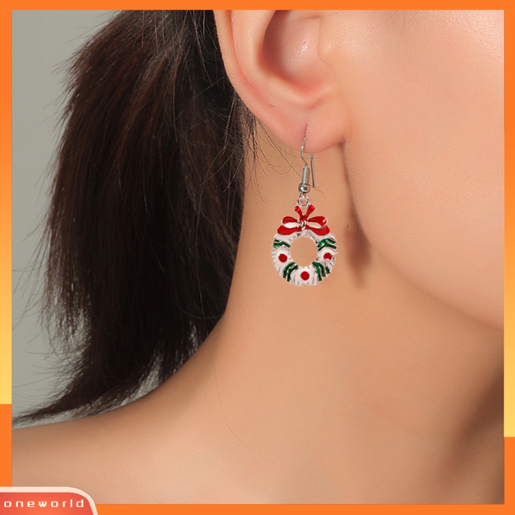 [WOD] 1pasang Anting Natal Santa Claus Wreath Aksesori Rusa Kaus Kaki Anting Menjuntai Untuk Natal