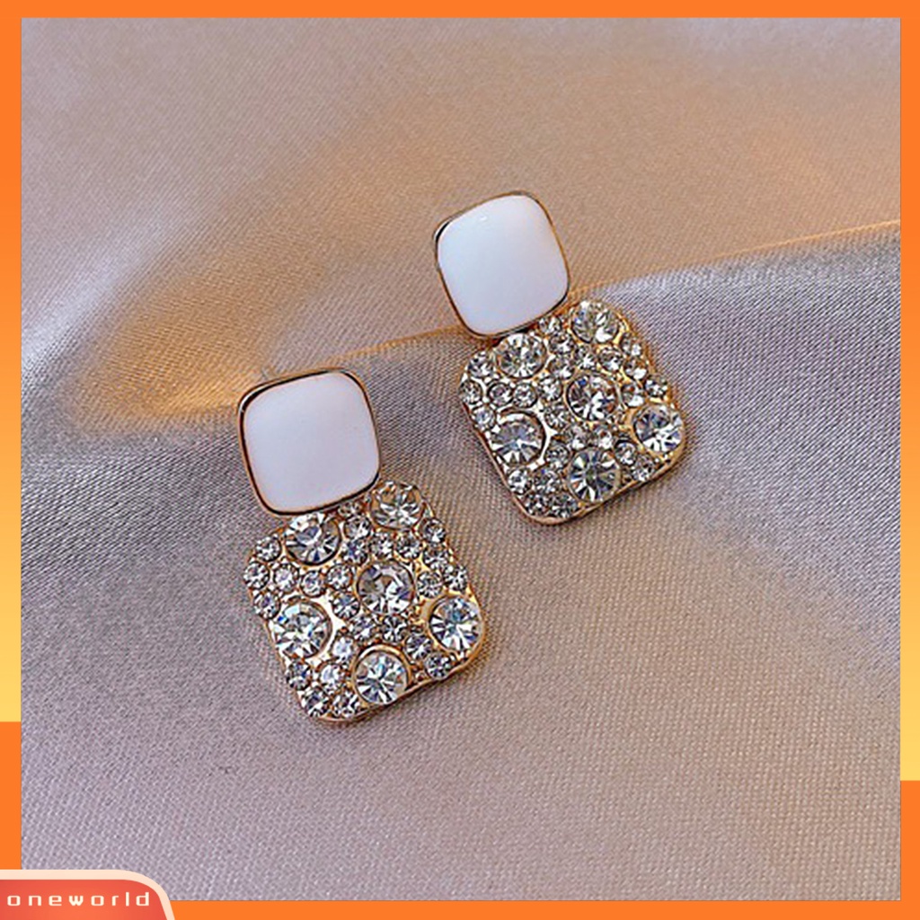 [WOD] 1pasang Anting Wanita Berlian Imitasi Persegi Vintage Fadeless Shiny Luxury Stud Earrings Untuk Hadiah