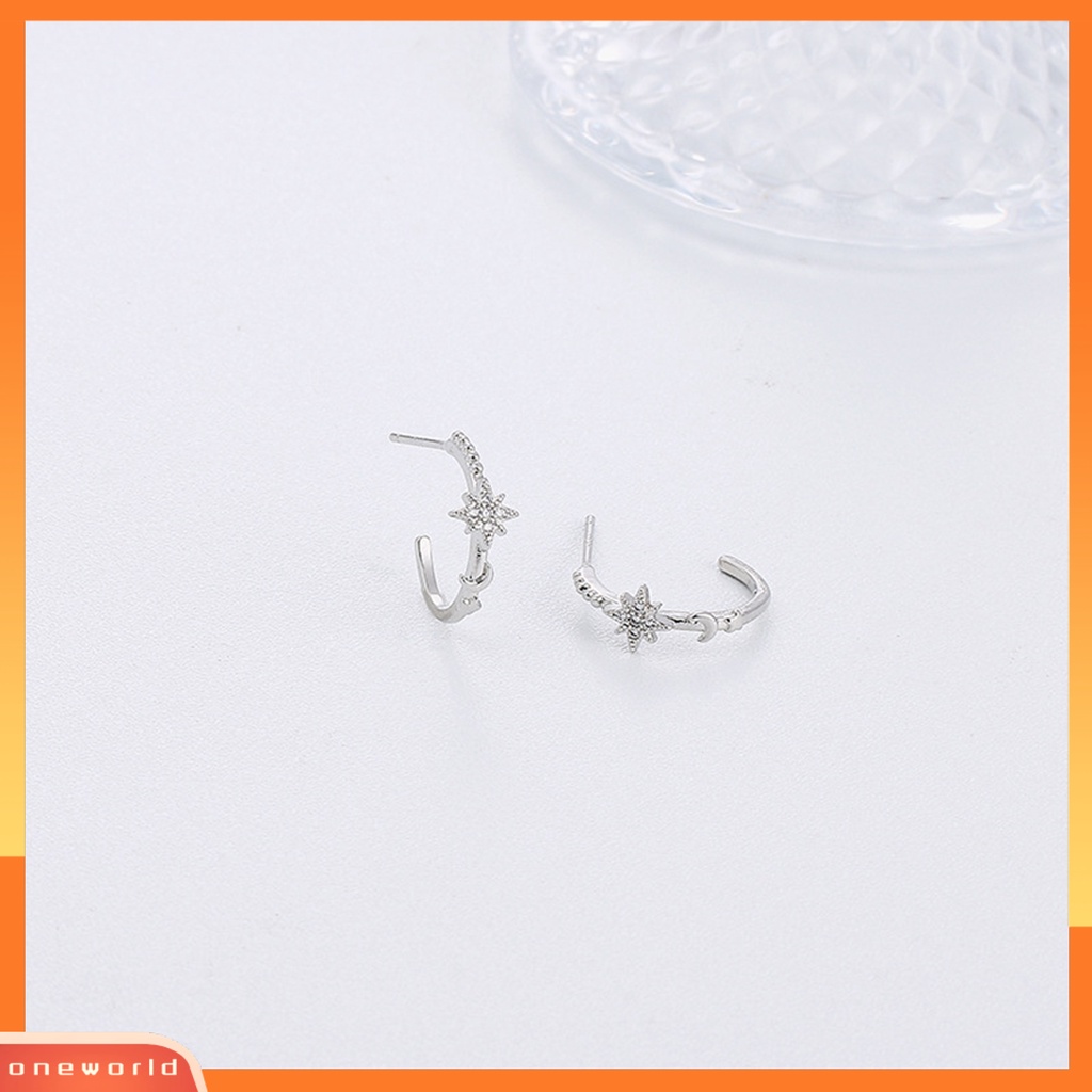 [WOD] 1pc Anting Pejantan Bintang Bulan C-Bentuk Berlian Imitasi Hias Telinga Dekorasi Aksesoris Pakaian Perhiasan Ear Studs Copper Piercing Earrings Women Jewelry
