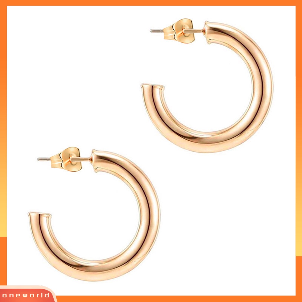 [WOD] 1pasang Anting Hoop Terbuka Berlebihan Minimalis Hypoallergenic High Gloss Dipoles Perhiasan Fashion Tembaga Berlapis Emas Berbentuk C Anting Geometris Untuk Pacaran