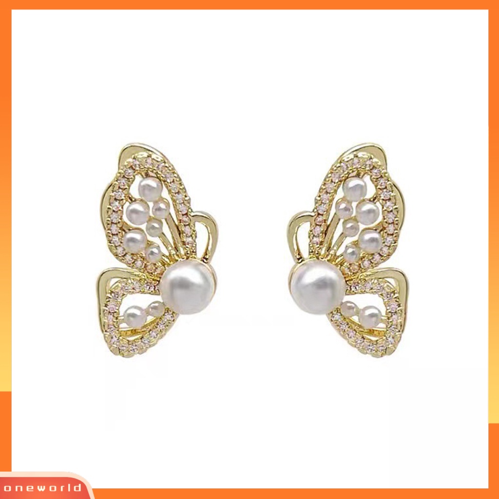 [WOD] 1pasang Anting Tusuk Wanita Kupu-Kupu Mutiara Imitasi Gaya Korea Rhinestones Ear Studs Untuk Pesta Pernikahan Perjamuan Prom