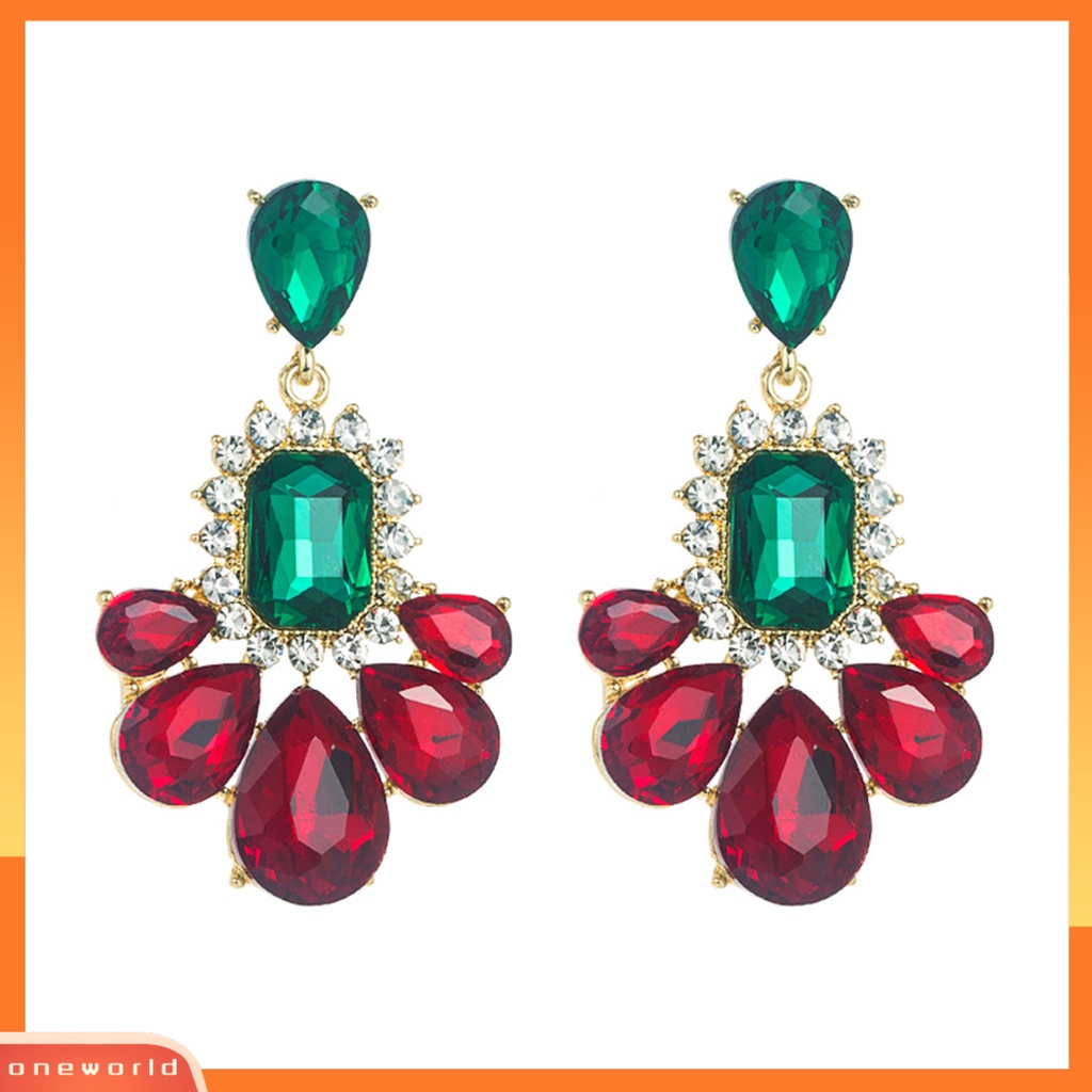 [WOD] 1pasang Anting Warna-Warni Eye-catching Berlian Imitasi Berwarna Semua Pertandingan Mengkilap Elegan Sehari-Hari Memakai Vintage Aksesori Menjuntai Tahan Lama Untuk Pesta