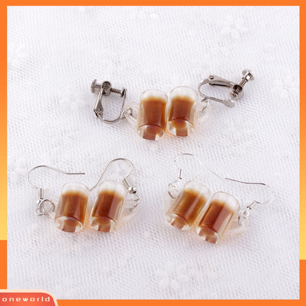 [WOD] 1pasang Anting Drop Hidup Lucu Paduan Botol Minum Liontin Klip Kait Anting Perhiasan Fashion