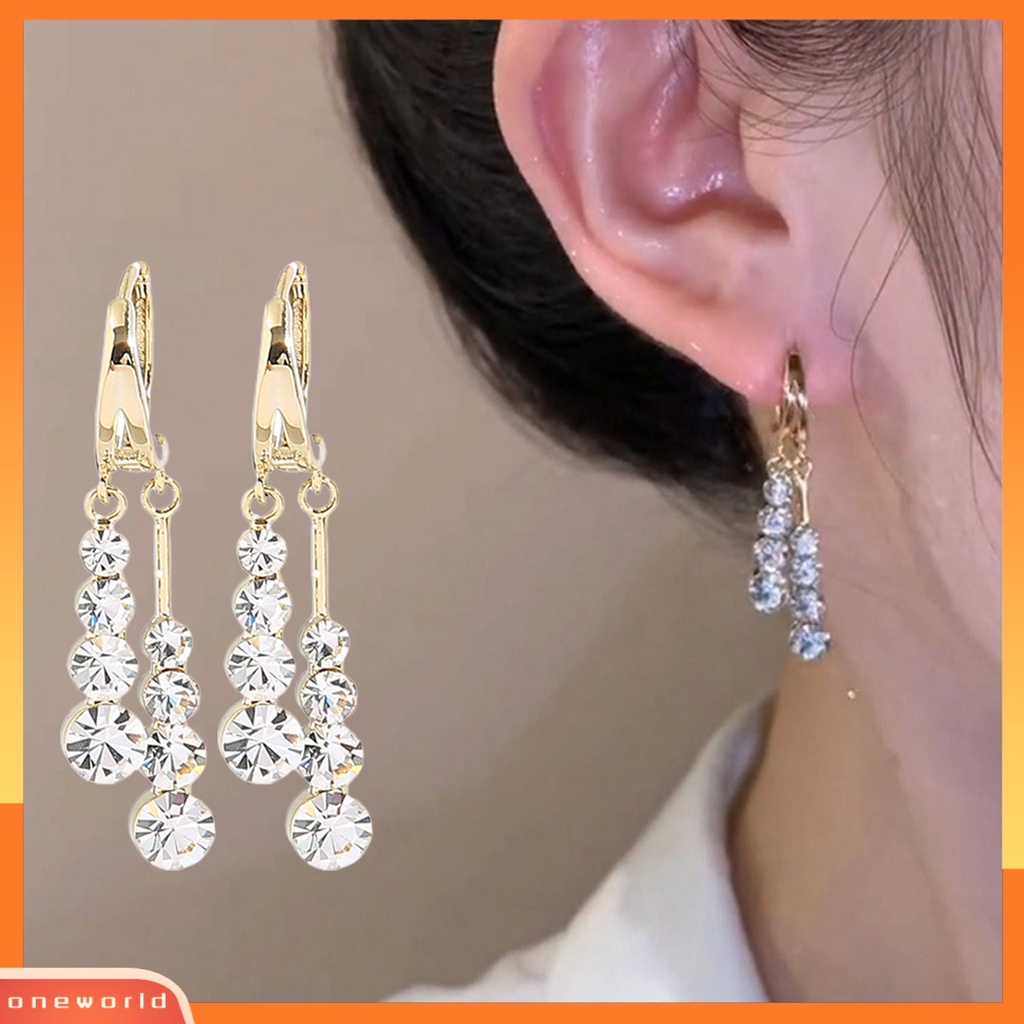 [WOD] 1pasang Wanita Drop Earrings Fashion Geometris Pengerjaan Halus Desain Mewah Ringan Alloy Berlian Imitasi Tidak Alergi Earrings Untuk Prom