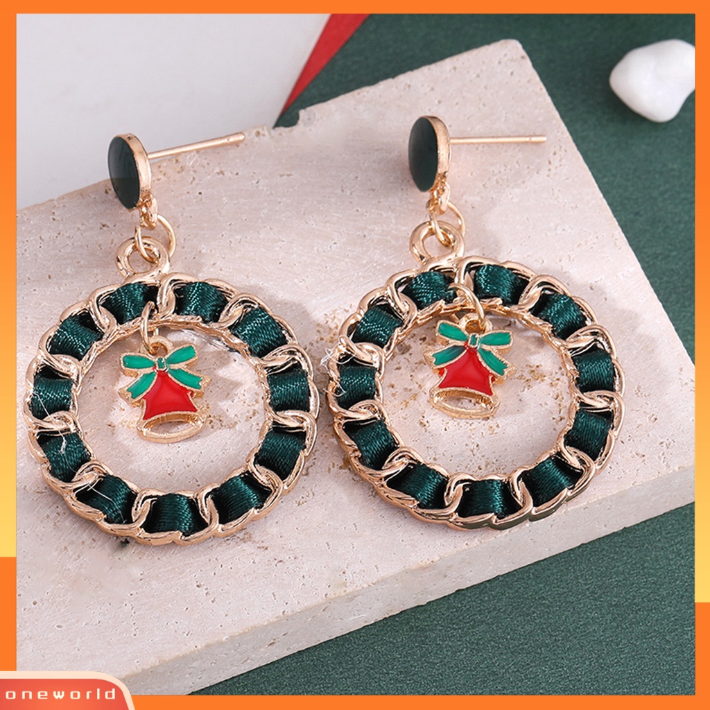 [WOD] 1pasang Menjuntai Anting Kartun Berlian Imitasi Mengkilap Tergabung Berkilau Dekorasi Festival Hadiah Natal Santa Claus Bell Xmas Pohon Liontin Stud Earrings Perhiasan Aksesoris