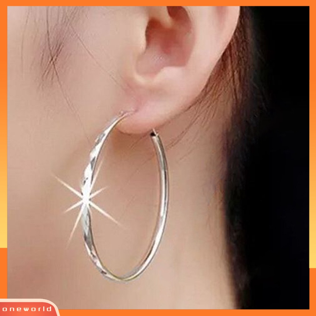 [WOD] 1pasang Anting Hoop Diamond-type Lattice Lingkaran Besar Tidak Alergi Hypoallergenic Electroplating Dress Up Tahan Luntur Fashion Perhiasan Lady Circle Earrings Untuk Pacaran
