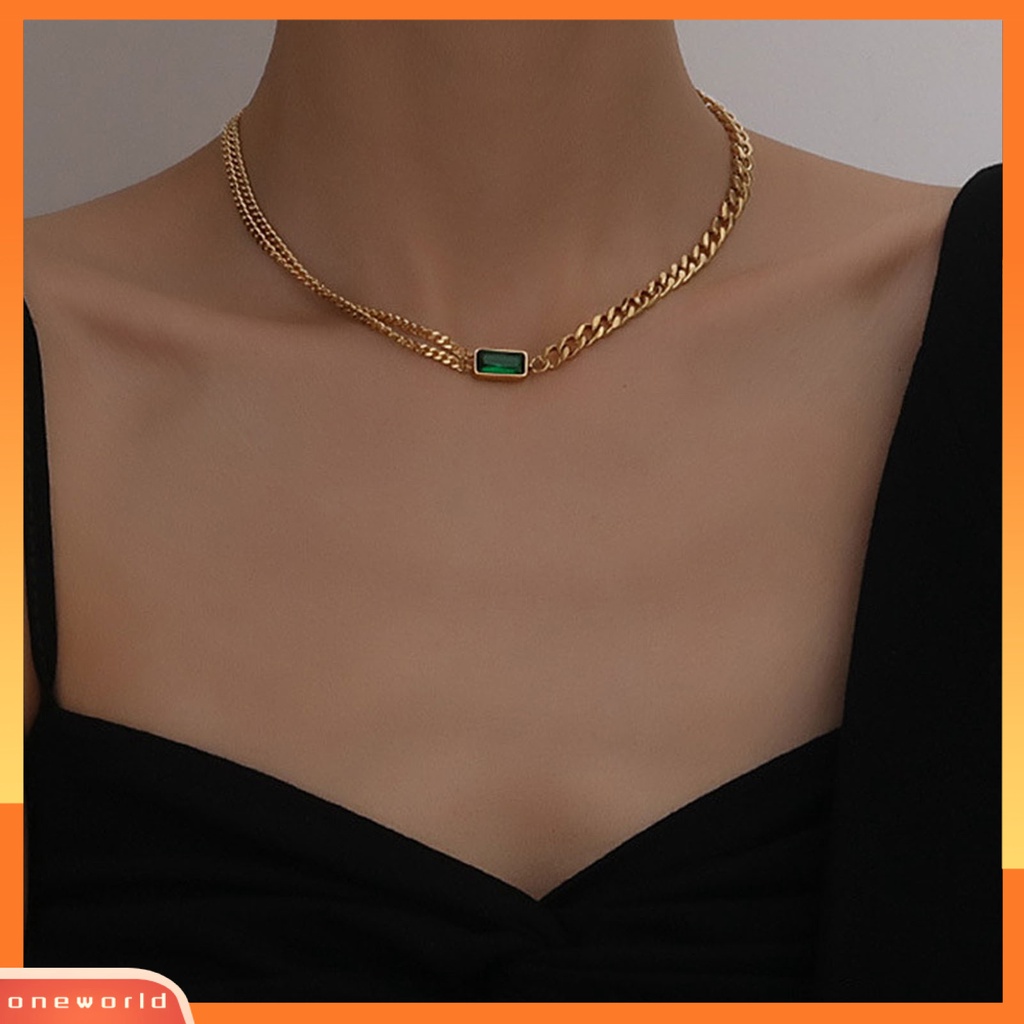 [WOD] Wanita Anting Dirantai Persegi Cubic Zirconia Perhiasan Vintage Electroplating Kalung Anting Gelang Untuk T Show Gown