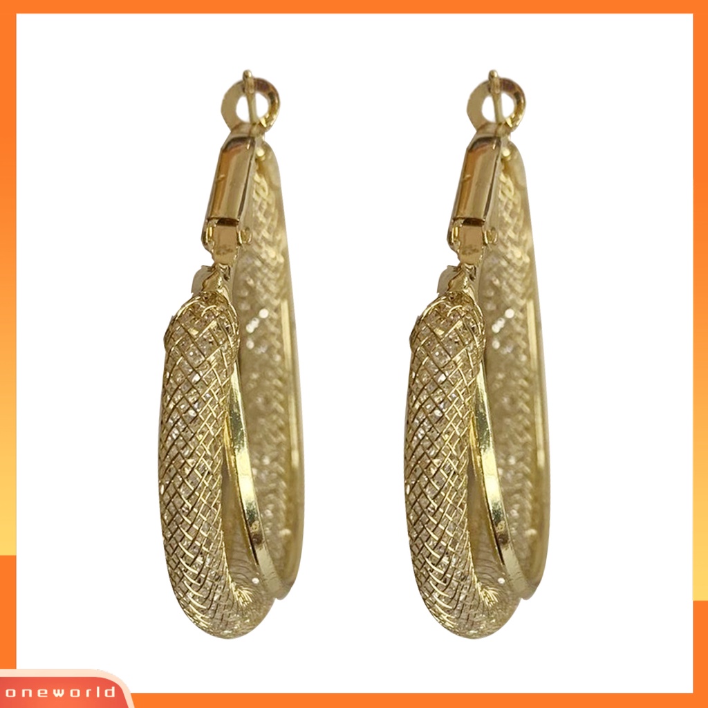 [WOD] 1pasang Anting Wanita Bersinar Berlian Imitasi Tidak Teratur Electroplating High Gloss Berdandan Geometris Temperamen Wanita Anting Hoop Untuk Perjamuan