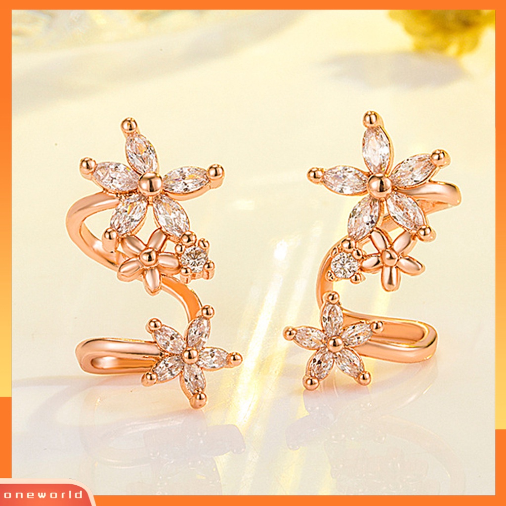 [WOD] 1pasang Anting Wanita Bentuk Bunga Arc Perhiasan Sparkling Cubic Zirconia Stud Earrings Untuk Pernikahan