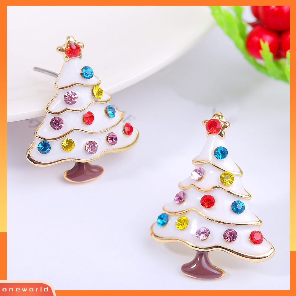 [WOD] Wanita Natal Paduan Karangan Bunga Pohon Berlian Imitasi Bertatahkan Stud Anting Hadiah Xmas