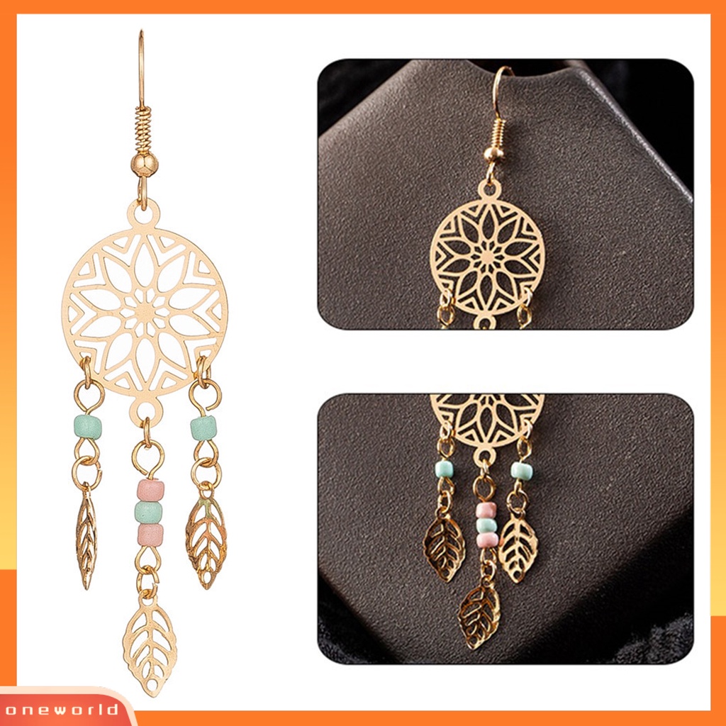 [WOD] 1pasang Anting Wanita Bentuk Daun Rumbai Manik-Manik Anting Kait Lady Tahan Lama Untuk Hadiah