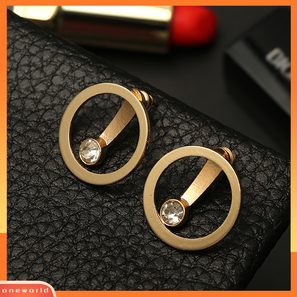 [WOD] Fashion Lingkaran Berongga Berlian Imitasi Dua Sisi Wanita Ear Stud Earrings Jewelry