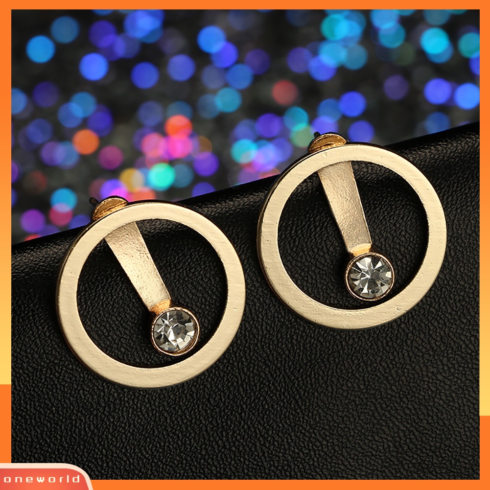 [WOD] Fashion Lingkaran Berongga Berlian Imitasi Dua Sisi Wanita Ear Stud Earrings Jewelry