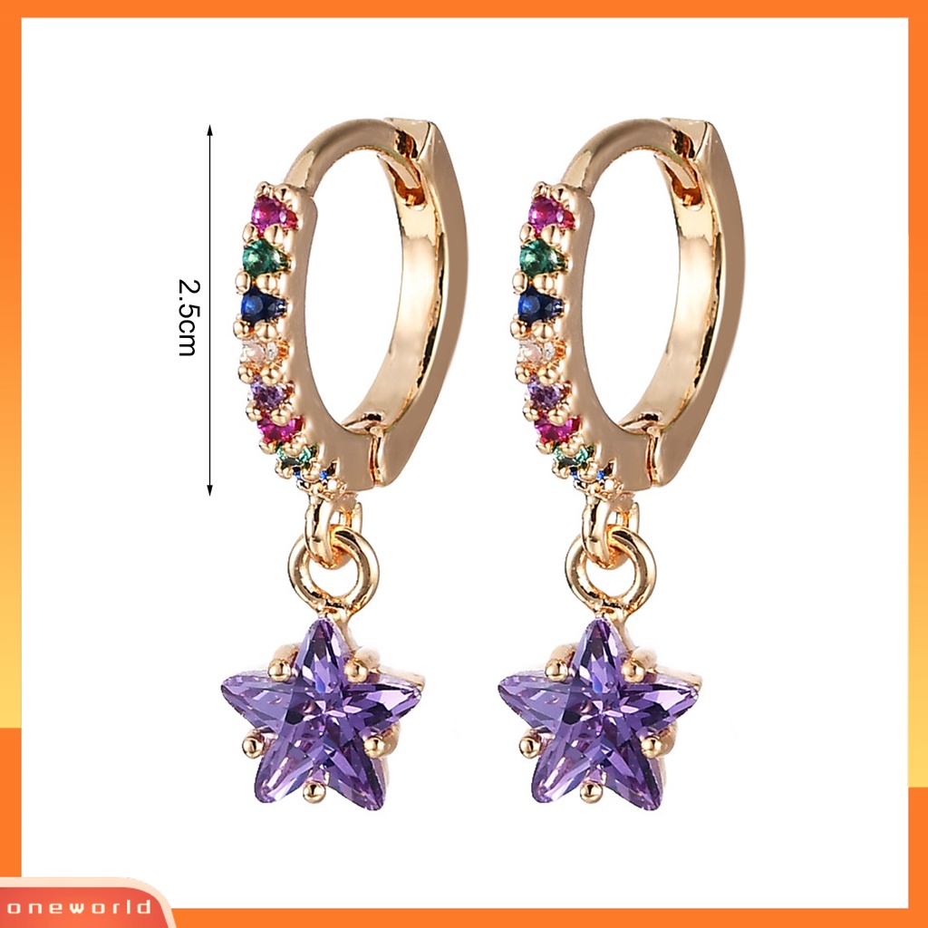 [WOD] 1pasang Anting Wanita Warna-Warni Berkilau Cubic Zirconia Star Pendant Menjuntai Earrings Untuk Pacaran