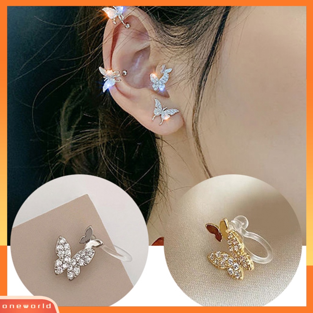 [WOD] Wanita Kupu-Kupu Anting Shiny Ear Clip Stud Pesta Pernikahan Perhiasan Aksesori Hadiah
