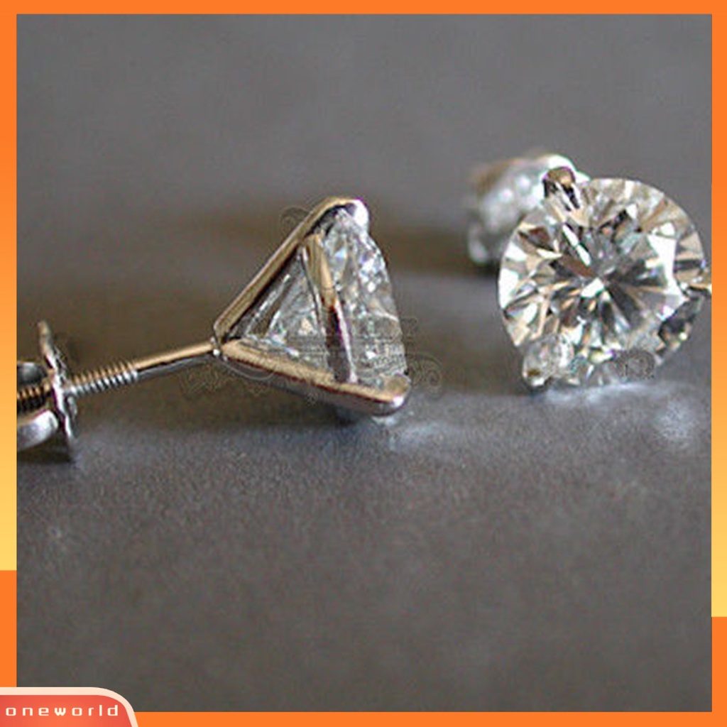 [WOD] 1pasang Fashion Elegan Bulat Berlian Imitasi Wanita Segitiga Ear Stud Earring Hadiah