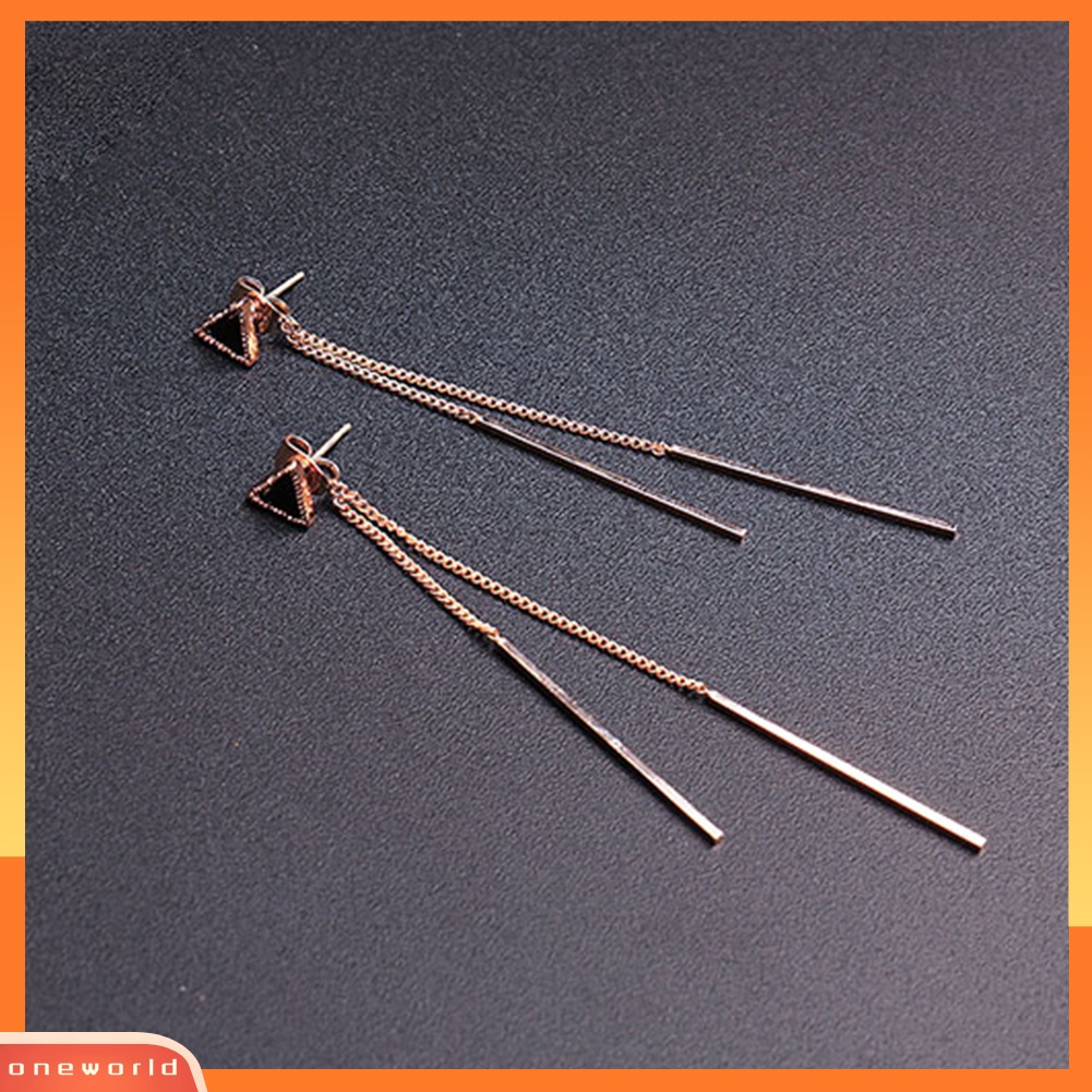 [WOD] Fashion Pesta Malam Wanita Segitiga Panjang Rumbai Bar Menjuntai Stud Earrings Hadiah
