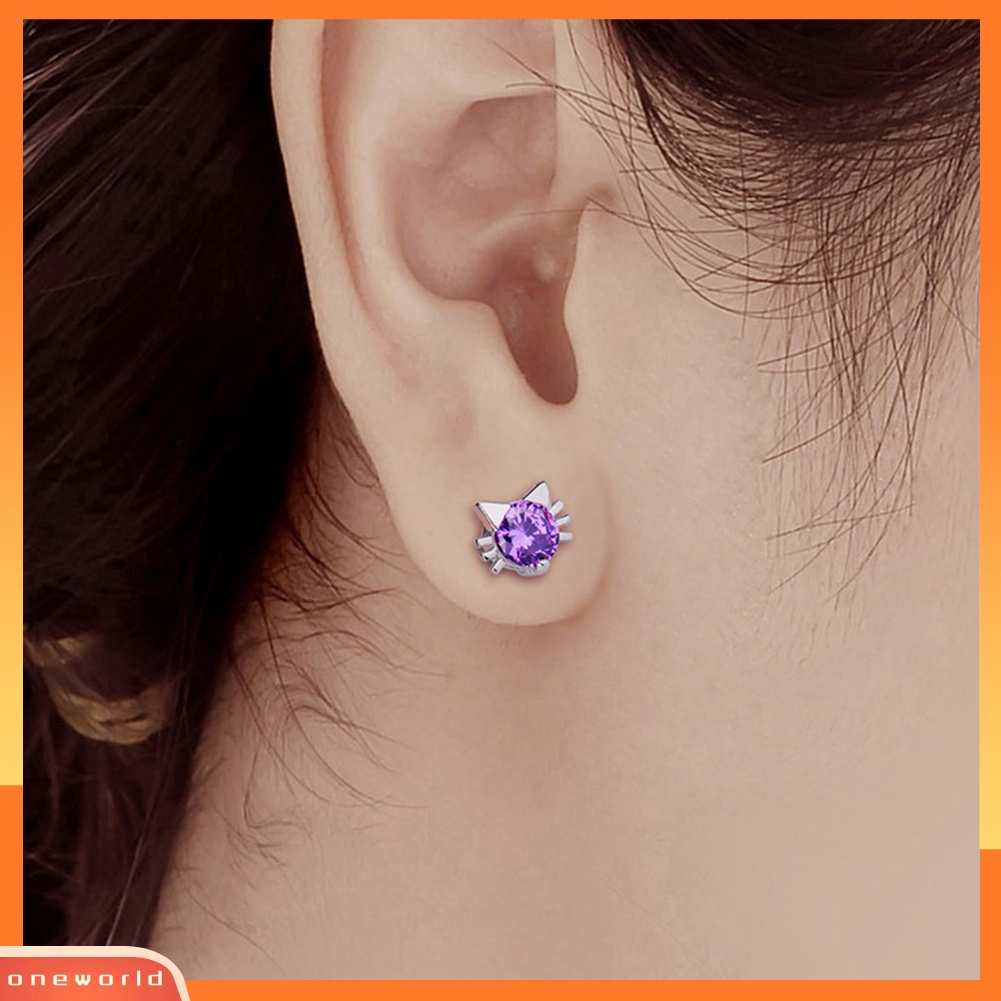 [WOD] Lucu Wanita Cubic Zirconia Hias Bentuk Kucing Telinga Stud Anting Pesta Perhiasan Hadiah