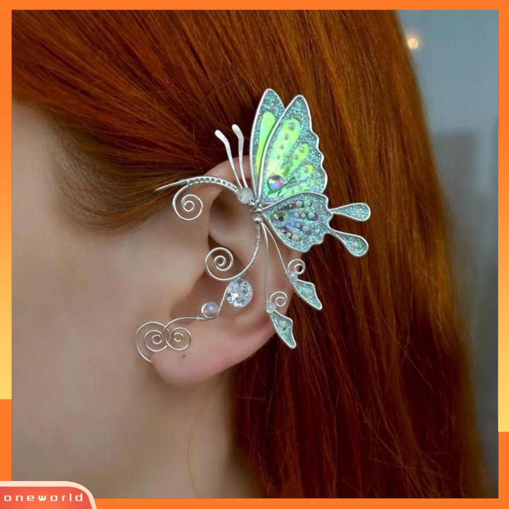 [WOD] 1pc Klip Anting Kupu-Kupu Jumbai Perhiasan Sparkling Flower Ear Cuff Hadiah Ulang Tahun