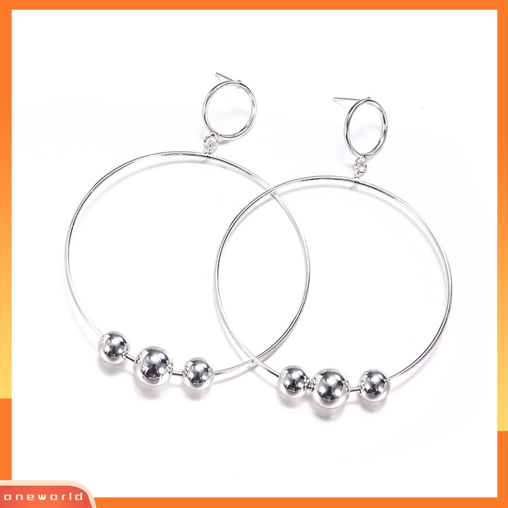 [WOD] Wanita Fashion Manik-Manik Geometris Bulat Besar Lingkaran Hoop Earrings Statement Jewelry