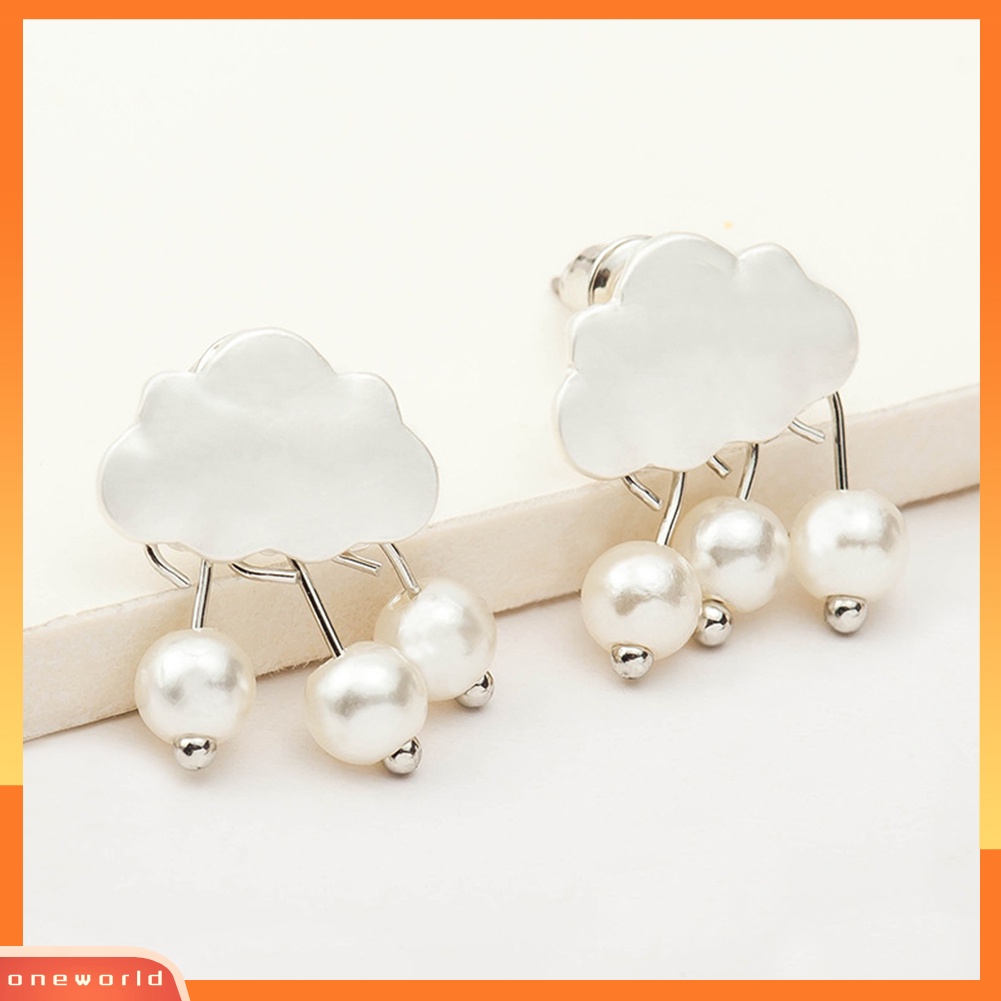 [WOD] Fashion Wanita Awan Raindrop Ear Studs Faux Pearl Earrings Hadiah Pesta Ulang Tahun