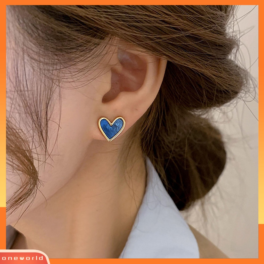 [WOD] 1pasang Alloy Ear Studs Halus Electroplating Bentuk Hati Stud Earrings Aksesoris Telinga