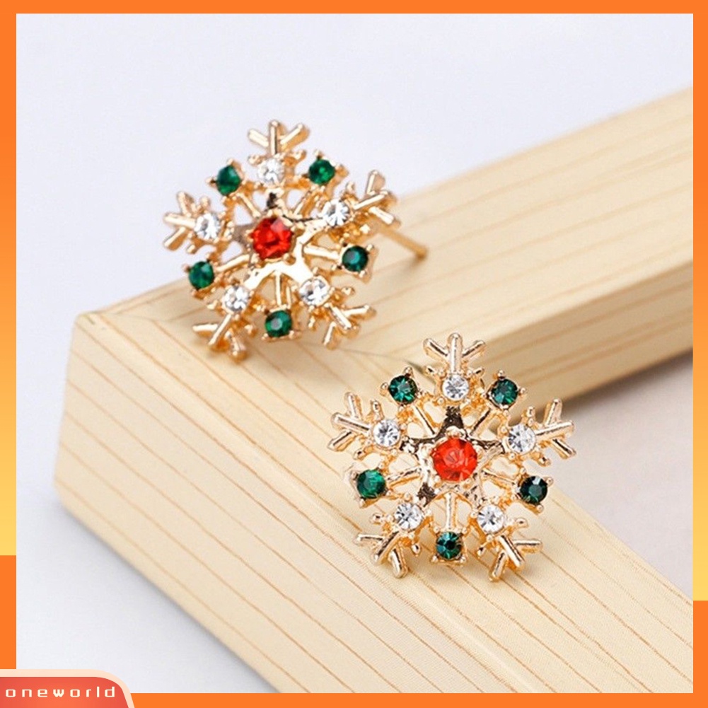 [WOD] Wanita Fashion Natal Snowflake Hias Berlian Imitasi Perhiasan Ear Stud Earrings